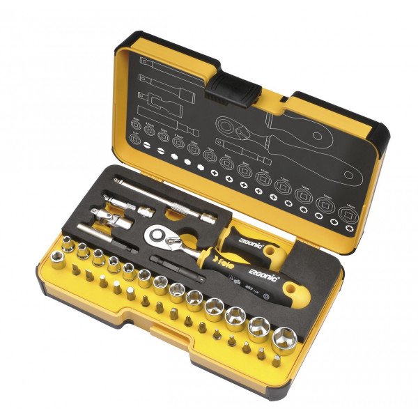 Набор бит Felo SL/ND/PH/Tx/SQ/BH/MS с трещоткой и рукояткой ERGONIC в кейсе, 36 шт