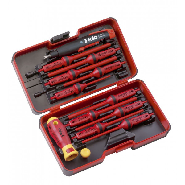 Набор стержней диэлектрических Felo SL/PH/PZ/Z (+/-) и рукоятка E-SMART с универсальным ключом для ящиков в кейсе, 14 шт